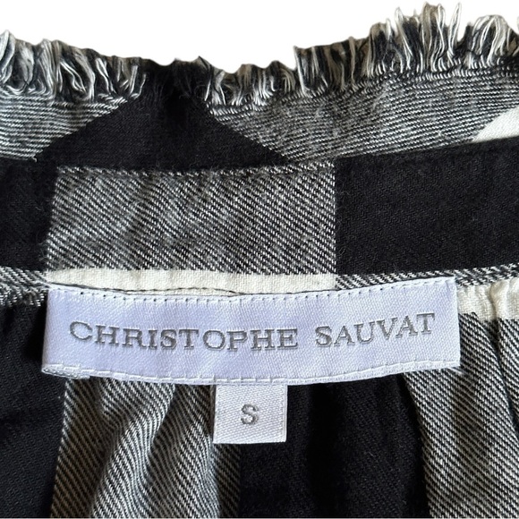 Christophe Sauvat Embroidered Black Check Tunic Dress Size S Relaxed Tie Waist - Picture 9 of 9